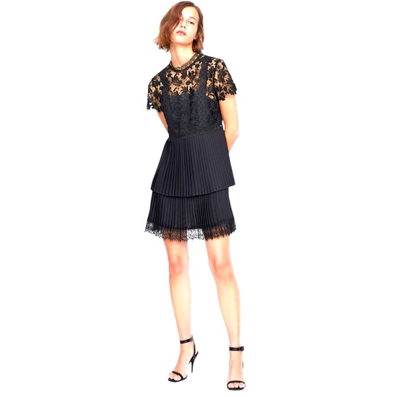 Zara party mini dress black lace bodice pleated skirt short sleeve small EUC - Picture 6 of 16